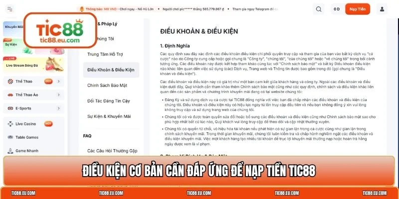 Nạp tiền TIC88