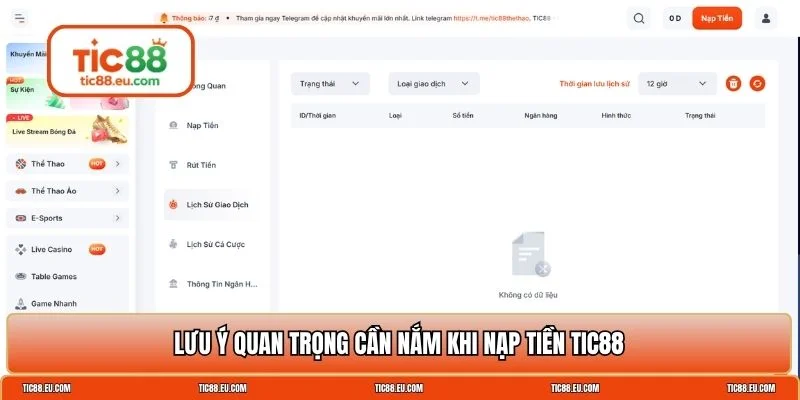 Nạp tiền TIC88