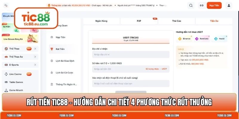 Rút tiền TIC88